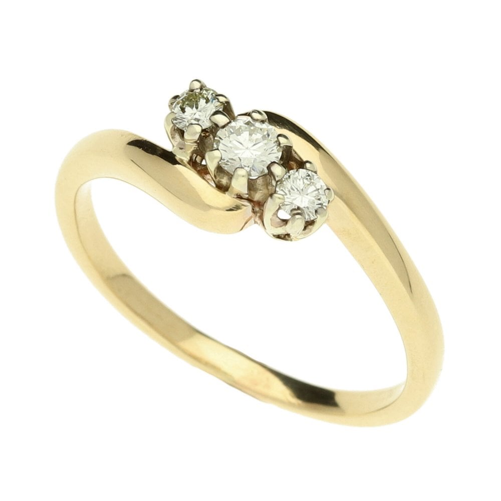 9ct Yellow Gold Ladies 3 Stone Twist Diamond Ring - Size R