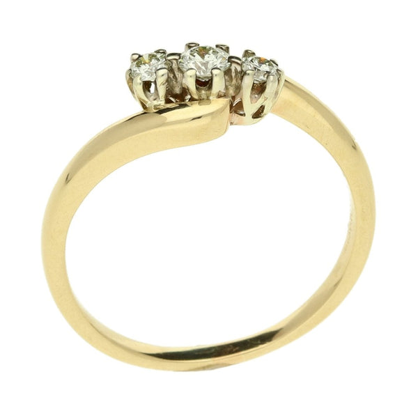 9ct Yellow Gold Ladies 3 Stone Twist Diamond Ring - Size R