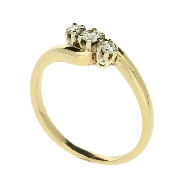 9ct Yellow Gold Ladies 3 Stone Twist Diamond Ring - Size R