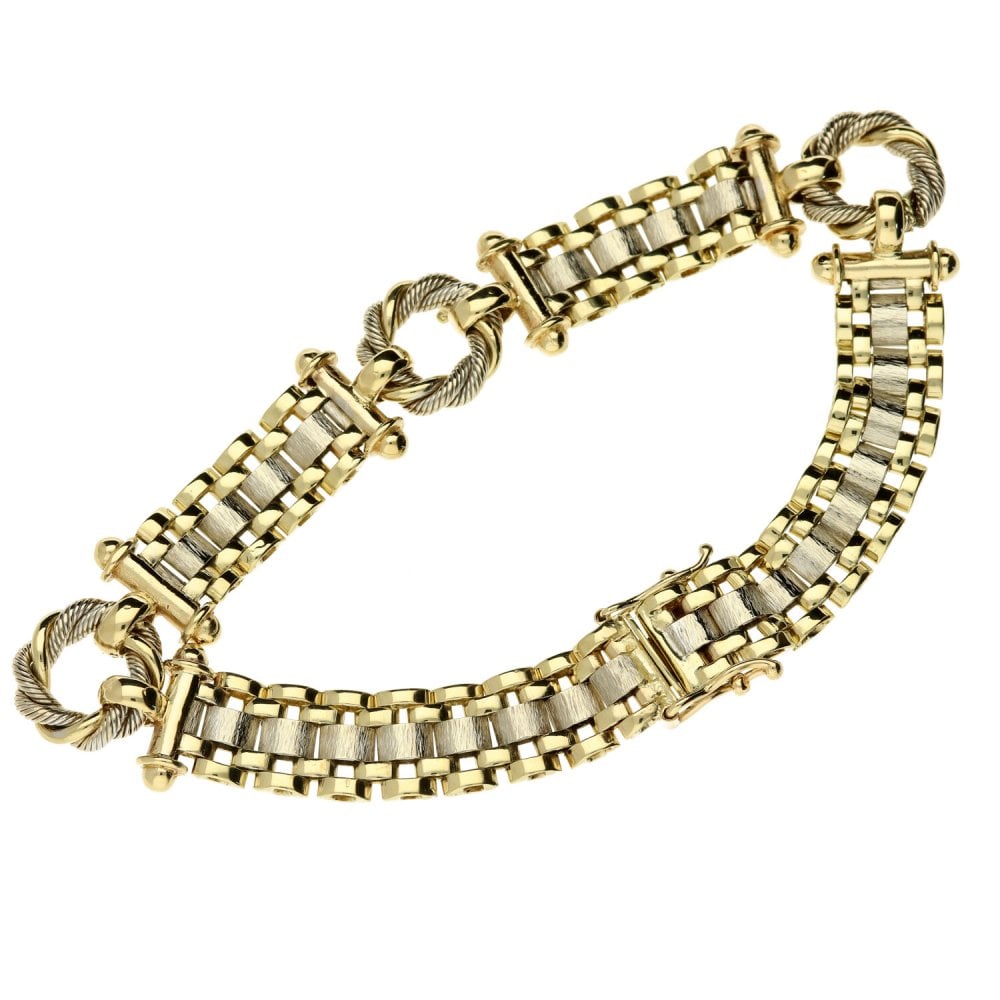 9ct Yellow & White Gold Fancy Link Ladies Bracelet - 20.8g