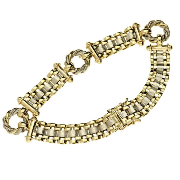 9ct Yellow & White Gold Fancy Link Ladies Bracelet - 20.8g