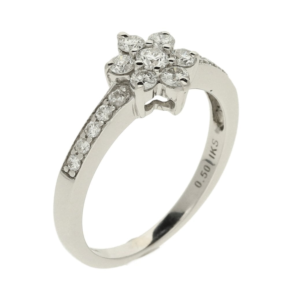18ct White Gold Diamond Cluster Ring - 0.50ct