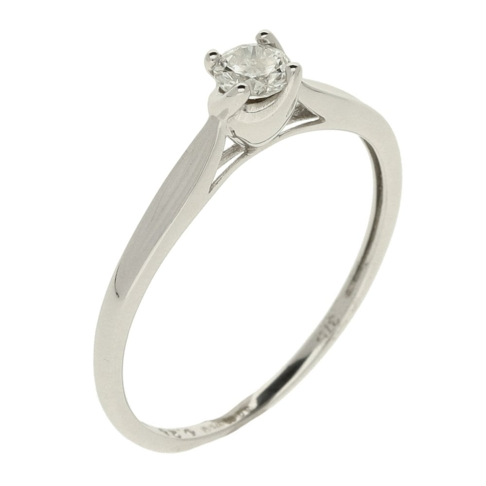 9ct White Gold Round Brilliant Diamond Solitaire Ring - 0.20ct