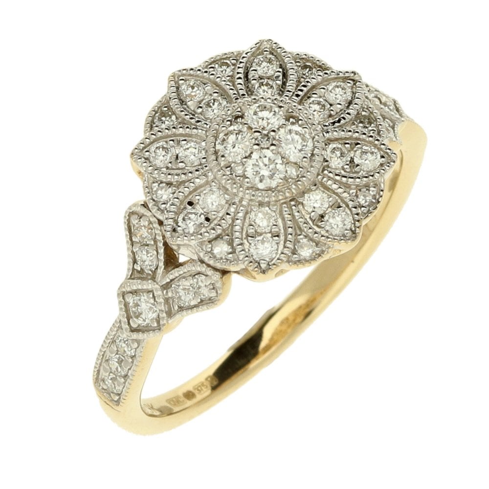 9ct Yellow Gold Diamond Cluster Ring - 0.50ct - Size L