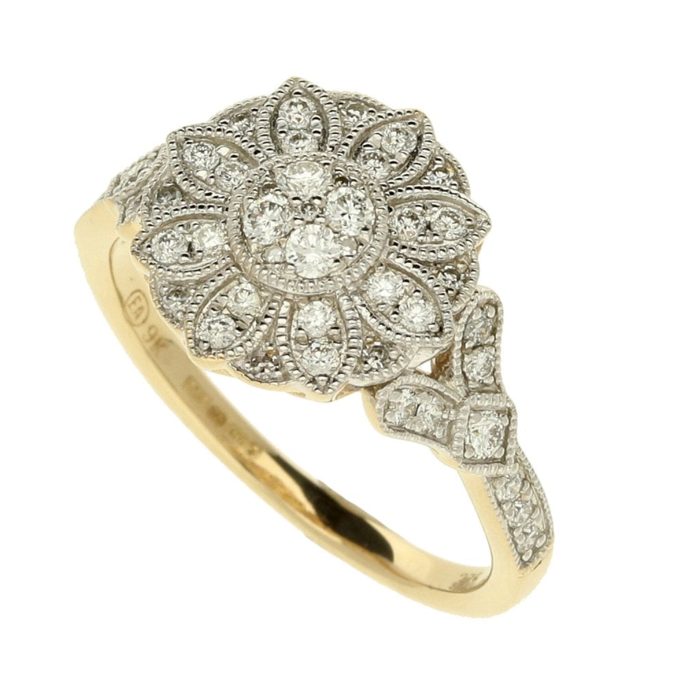 9ct Yellow Gold Diamond Cluster Ring - 0.50ct - Size L