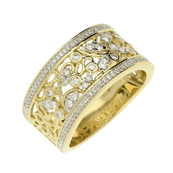 9ct Yellow Gold Fancy Diamond Band Ring - Size L½