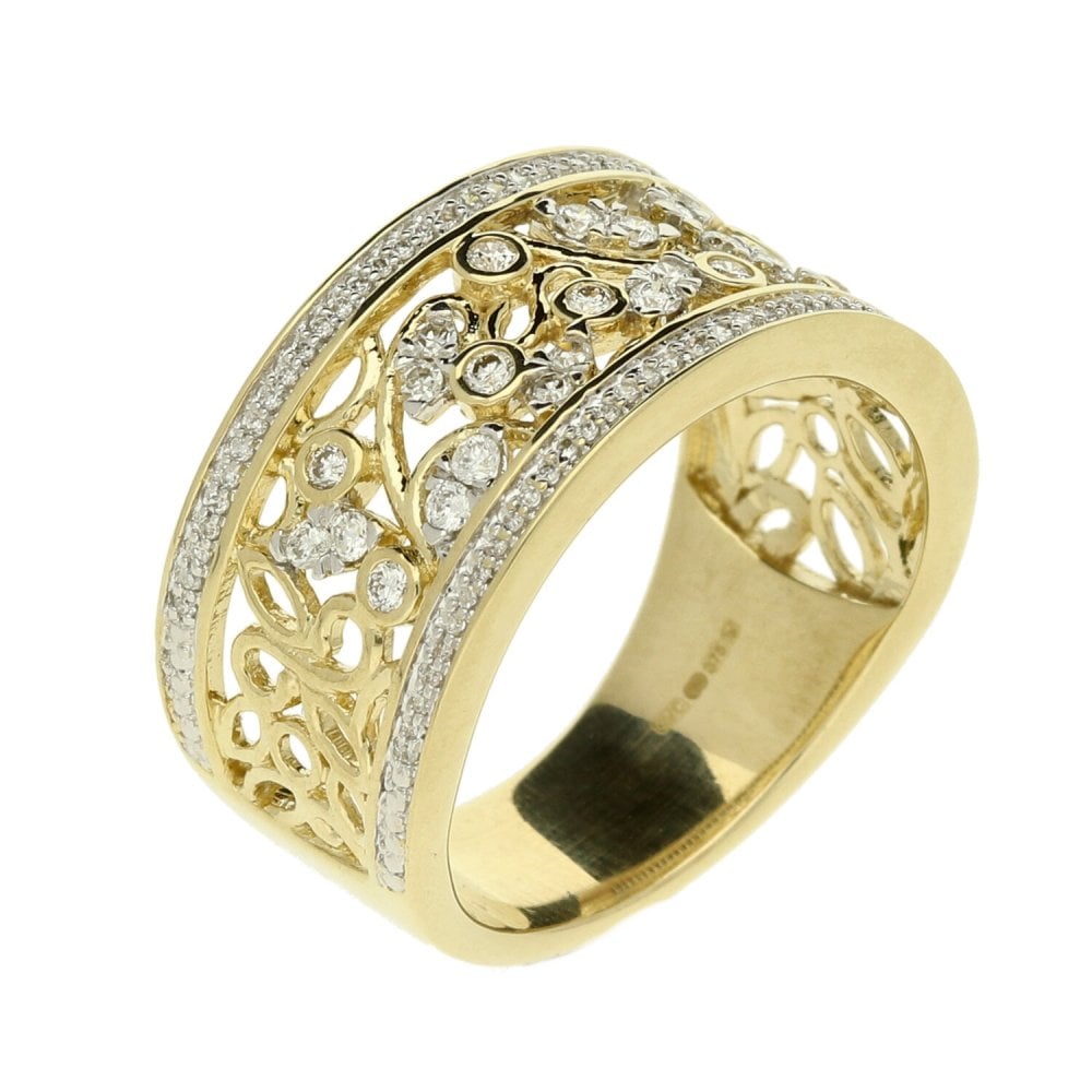 9ct Yellow Gold Fancy Diamond Band Ring - Size L½
