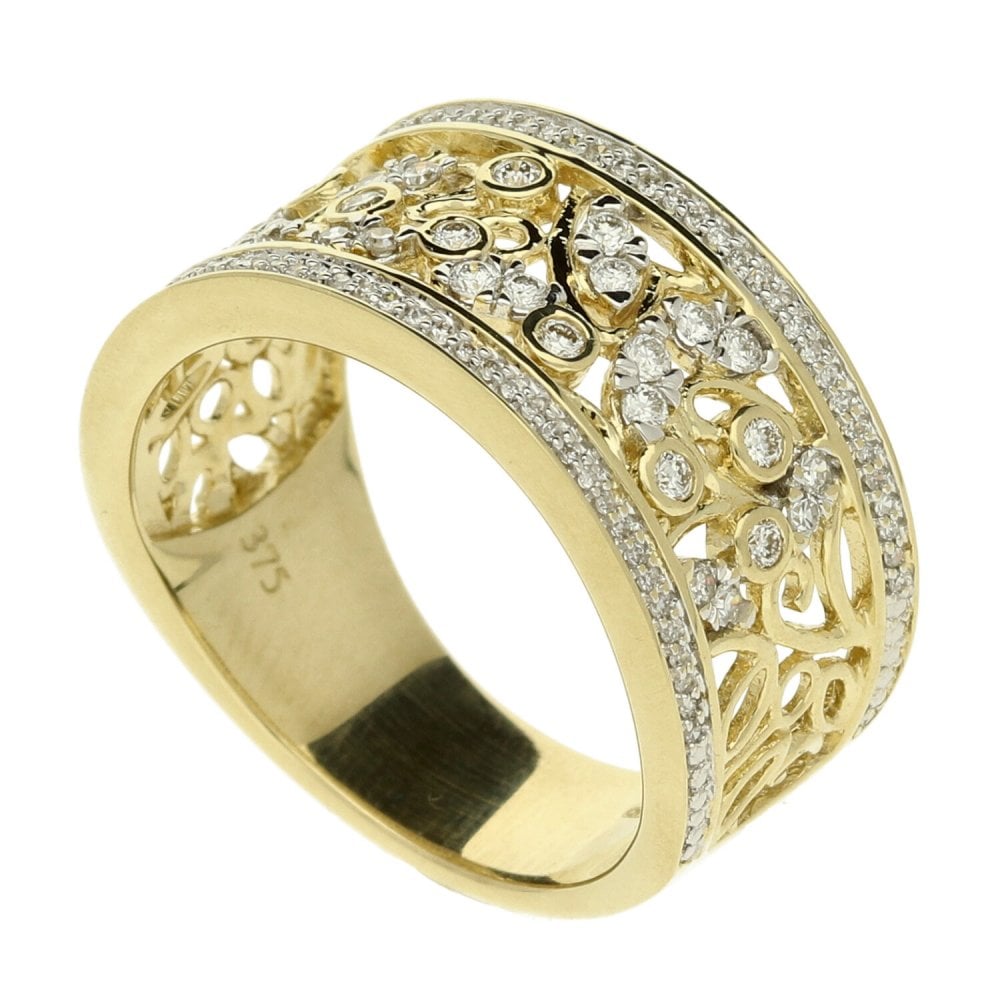 9ct Yellow Gold Fancy Diamond Band Ring - Size L½