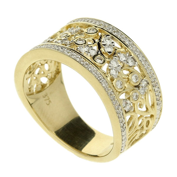 9ct Yellow Gold Fancy Diamond Band Ring - Size L½