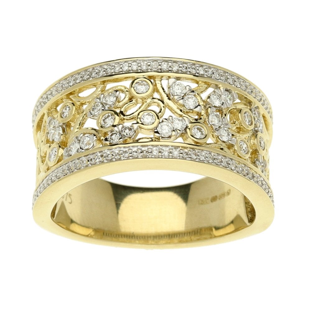 9ct Yellow Gold Fancy Diamond Band Ring - Size L½