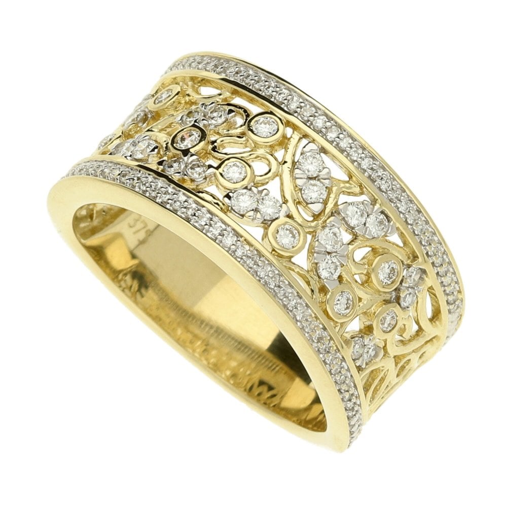 9ct Yellow Gold Fancy Diamond Band Ring - Size L½