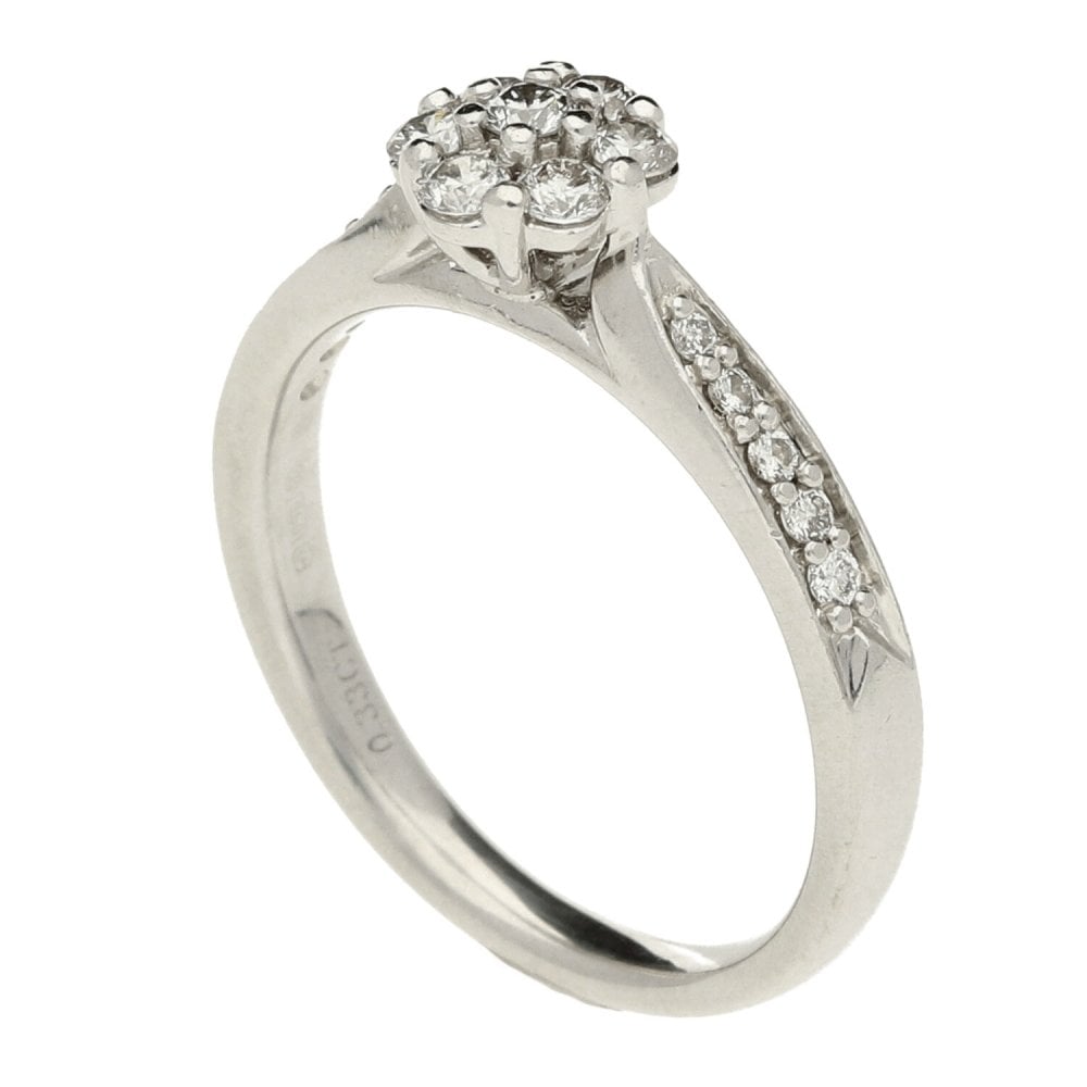 Platinum Ladies Diamond Cluster Ring - Size J ½ - 0.33ct