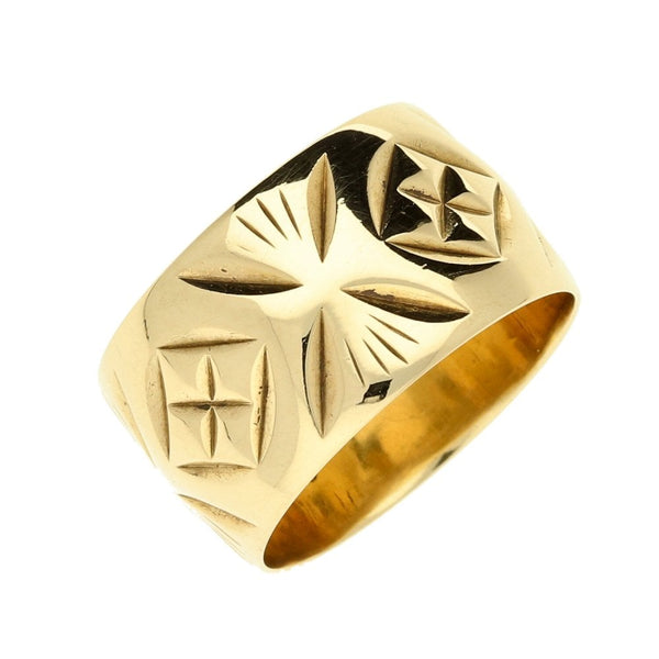 9ct Yellow Gold Patterned Ladies Wedding Ring - 6.3g