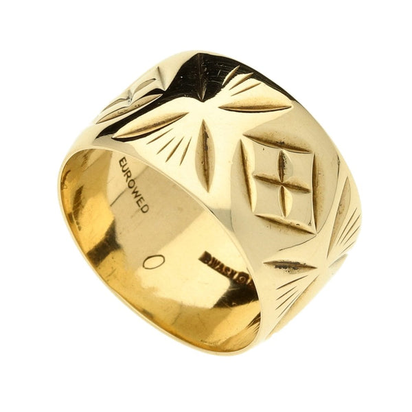 9ct Yellow Gold Patterned Ladies Wedding Ring - 6.3g