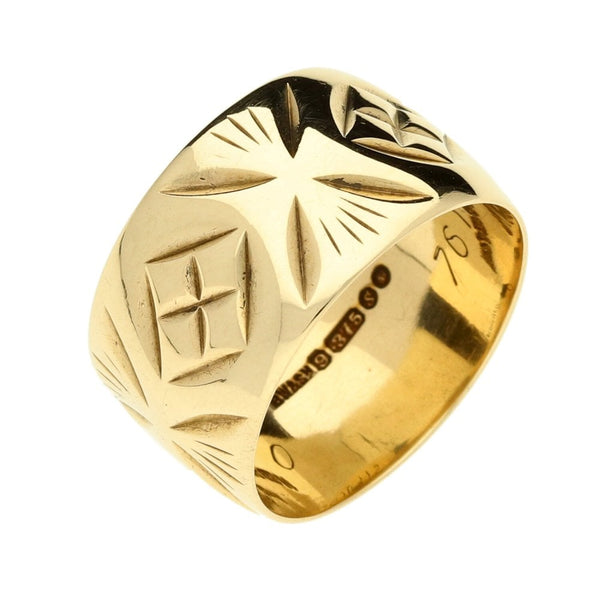 9ct Yellow Gold Patterned Ladies Wedding Ring - 6.3g