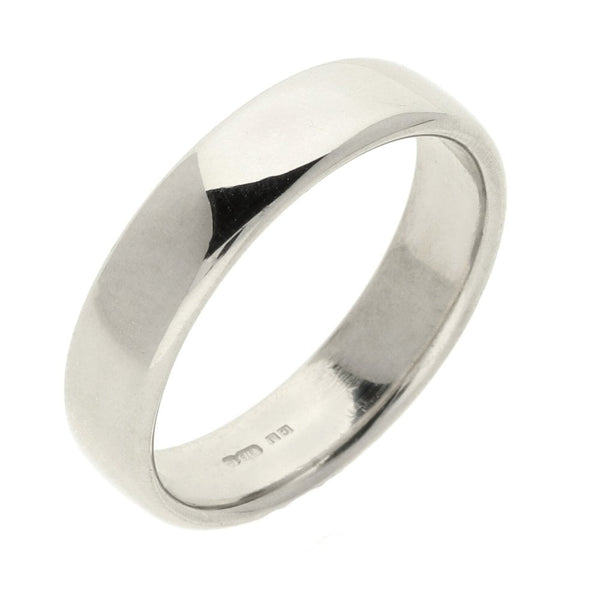 9ct White Gold Mens 5mm D Shape Wedding Ring - Size U