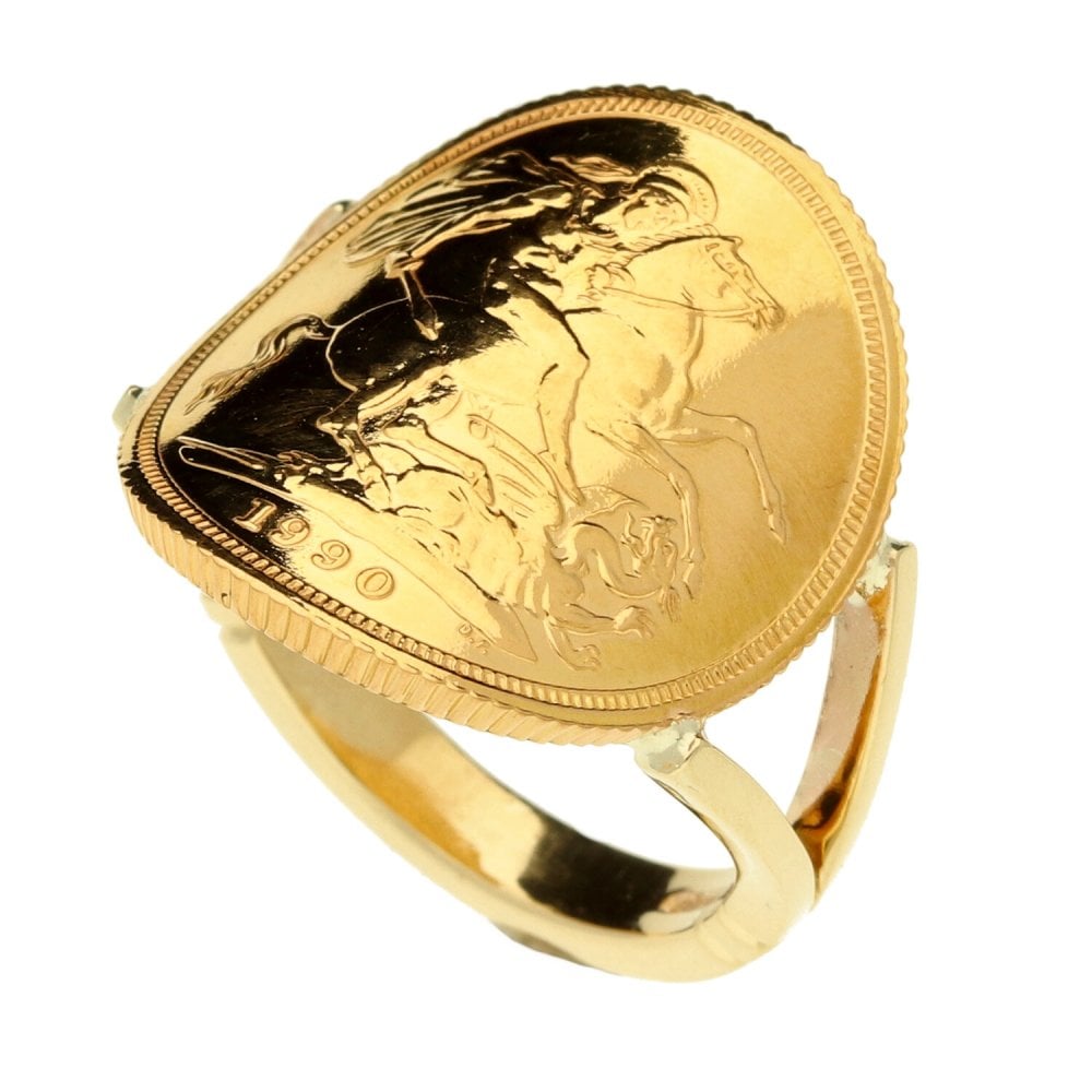 1990 Gold Full Bent-Over Sovereign Ring - Size R½