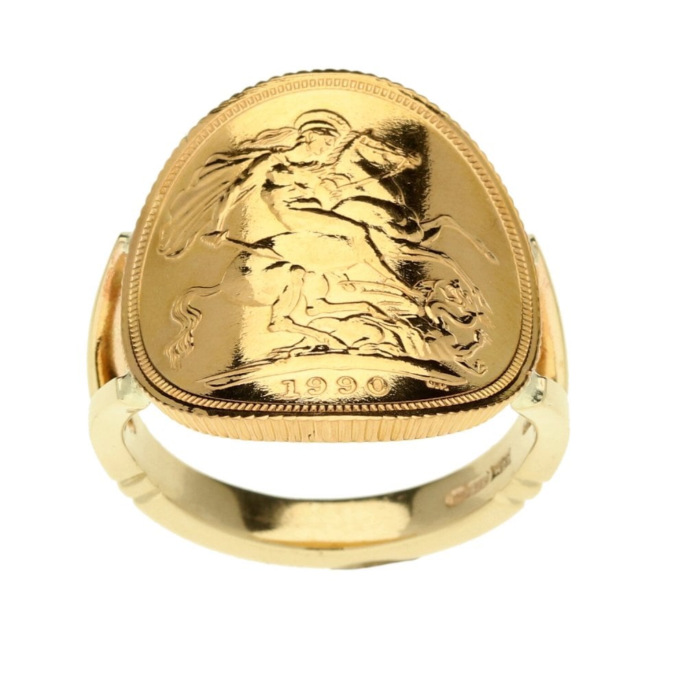 1990 Gold Full Bent-Over Sovereign Ring - Size R½