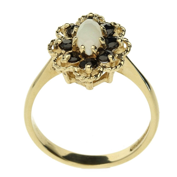 9ct Yellow Gold Sapphire & Opal Cluster Ring - Size O