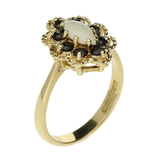 9ct Yellow Gold Sapphire & Opal Cluster Ring - Size O