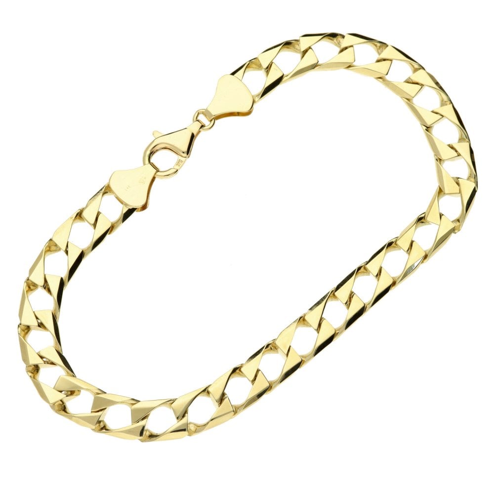 9ct Yellow Gold Gents Square Link Curb Bracelet - 8" - 16g