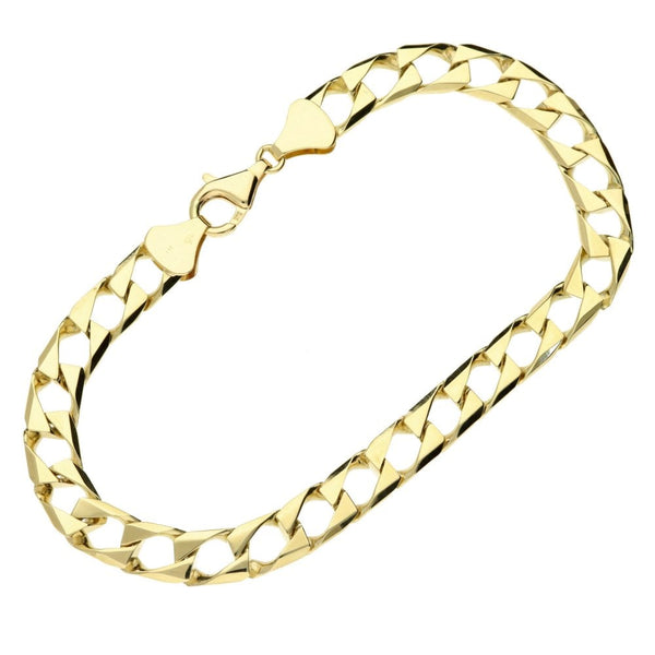9ct Yellow Gold Gents Square Link Curb Bracelet - 8" - 16g