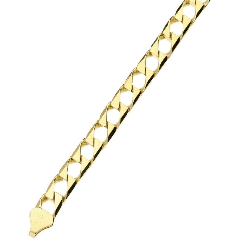 9ct Yellow Gold Gents Square Link Curb Bracelet - 8" - 16g