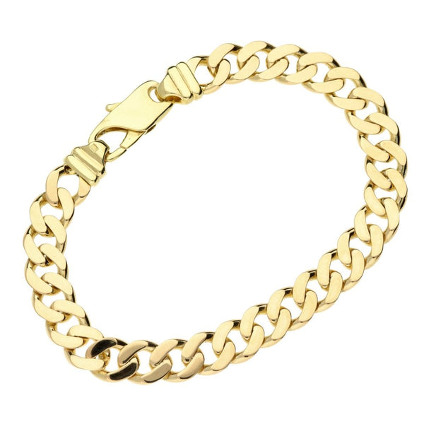 9ct Yellow Gold Gents Curb Bracelet - 8" - 28.5g