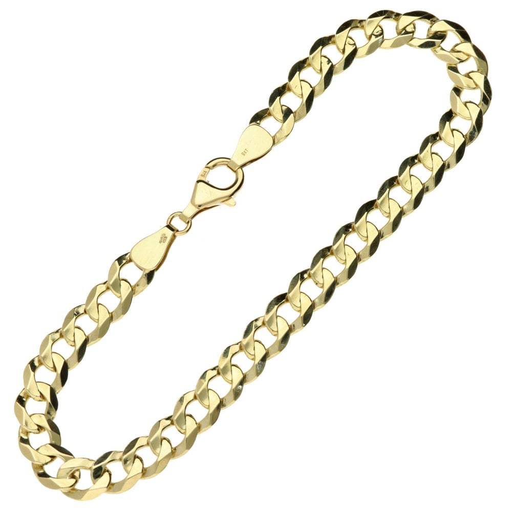 9ct Yellow Gold Gents Curb Bracelet - 8.5" - 11.9g
