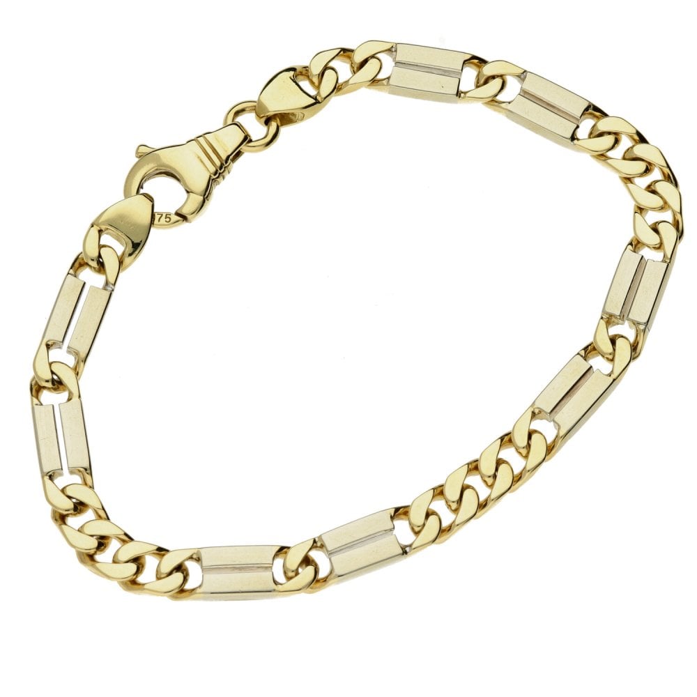 9ct Yellow & White Gold Ladies Fancy Link Bracelet - 7" - 15.9g