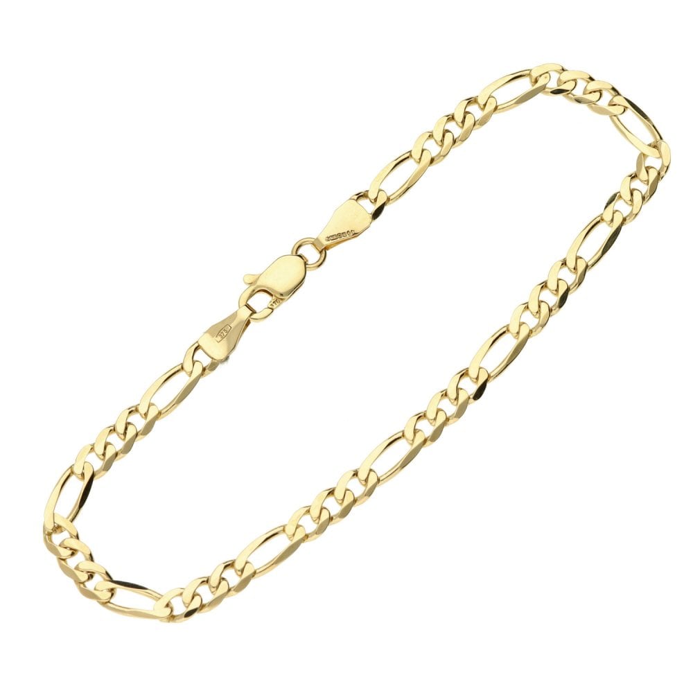 9ct Yellow Gold Ladies Figaro Style Bracelet - 7" - 3.7g