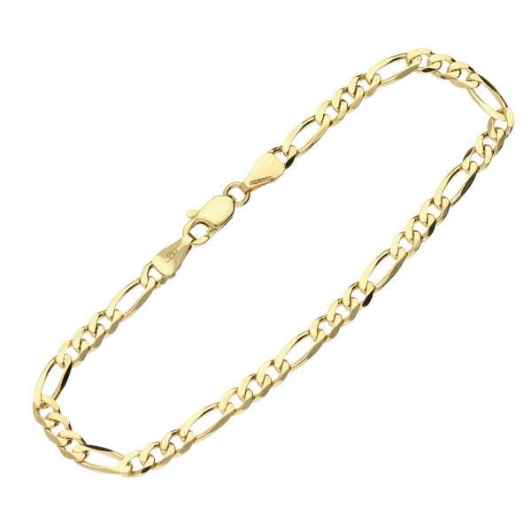 9ct Yellow Gold Ladies Figaro Style Bracelet - 7" - 3.7g