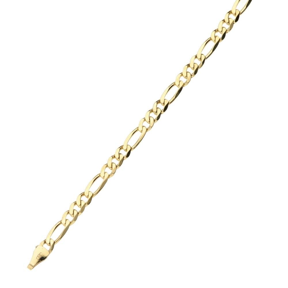 9ct Yellow Gold Ladies Figaro Style Bracelet - 7" - 3.7g