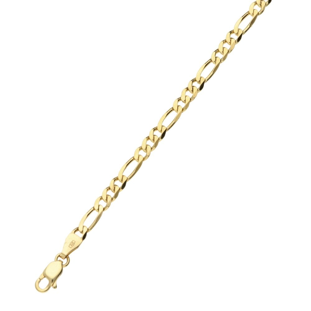 9ct Yellow Gold Ladies Figaro Style Bracelet - 7" - 3.7g
