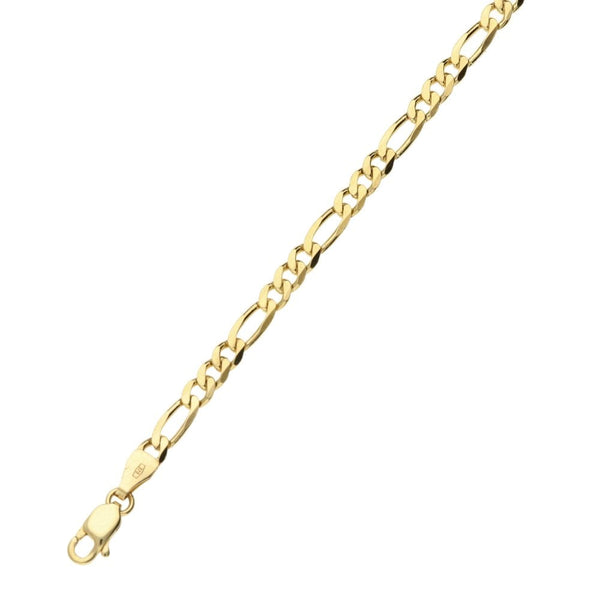 9ct Yellow Gold Ladies Figaro Style Bracelet - 7" - 3.7g