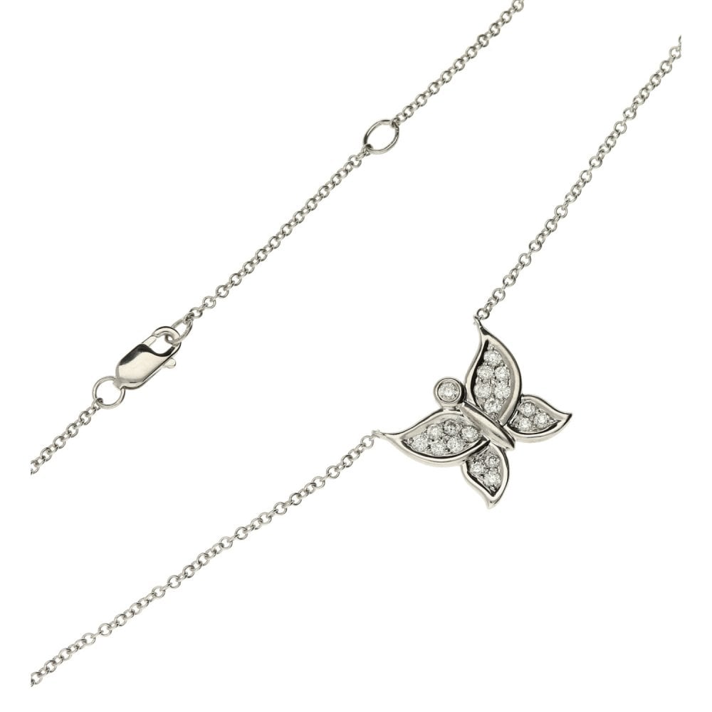 18ct White Gold Diamond Butterfly Pendant & Necklace - 0.26ct