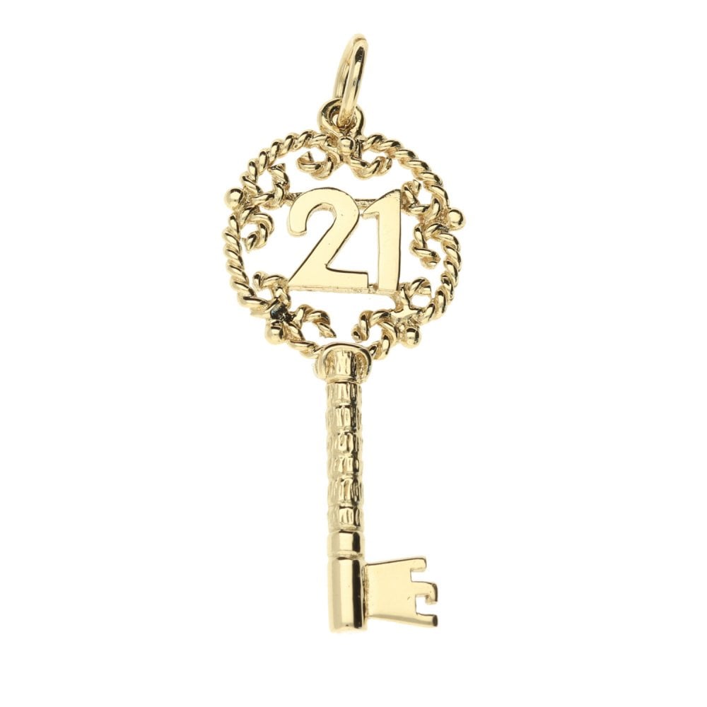 9ct Yellow Gold Ornate 21st Key Pendant - 20x44mm - 4.5g