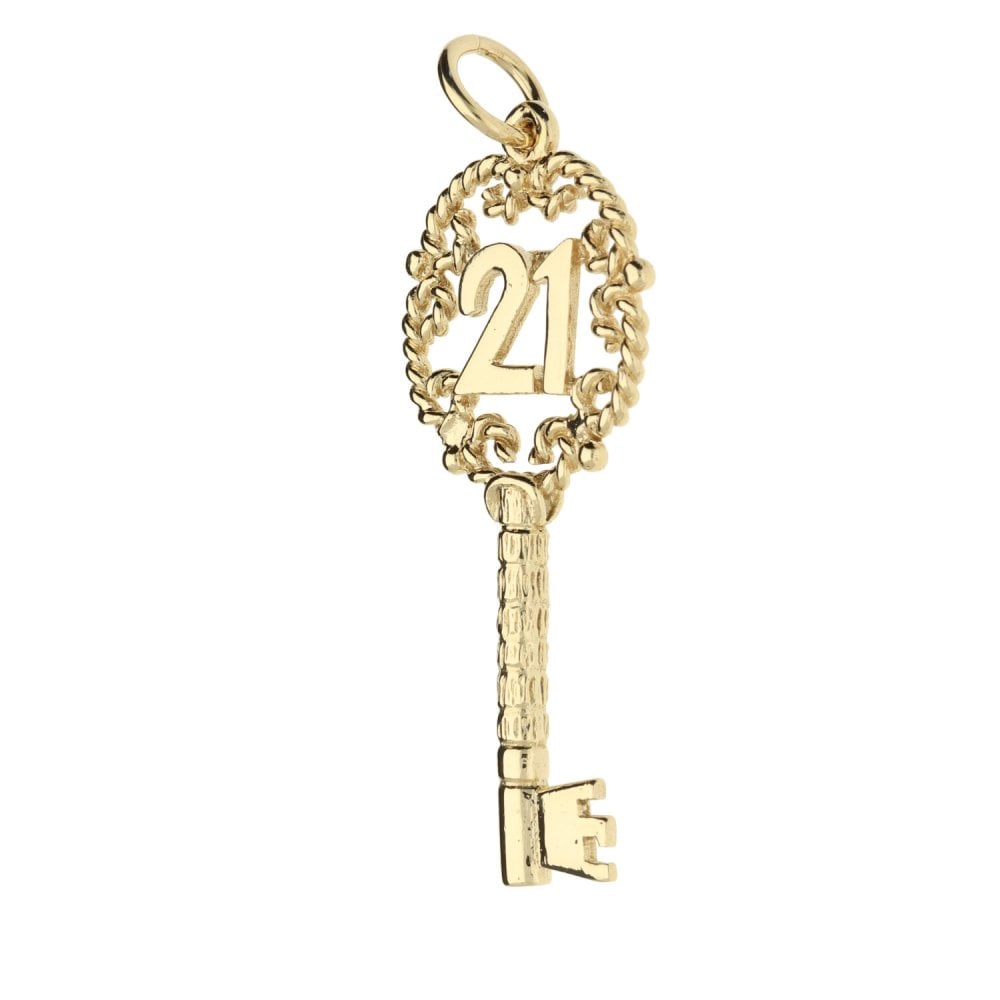 9ct Yellow Gold Ornate 21st Key Pendant - 20x44mm - 4.5g