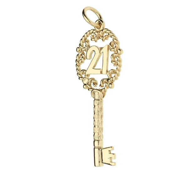 9ct Yellow Gold Ornate 21st Key Pendant - 20x44mm - 4.5g
