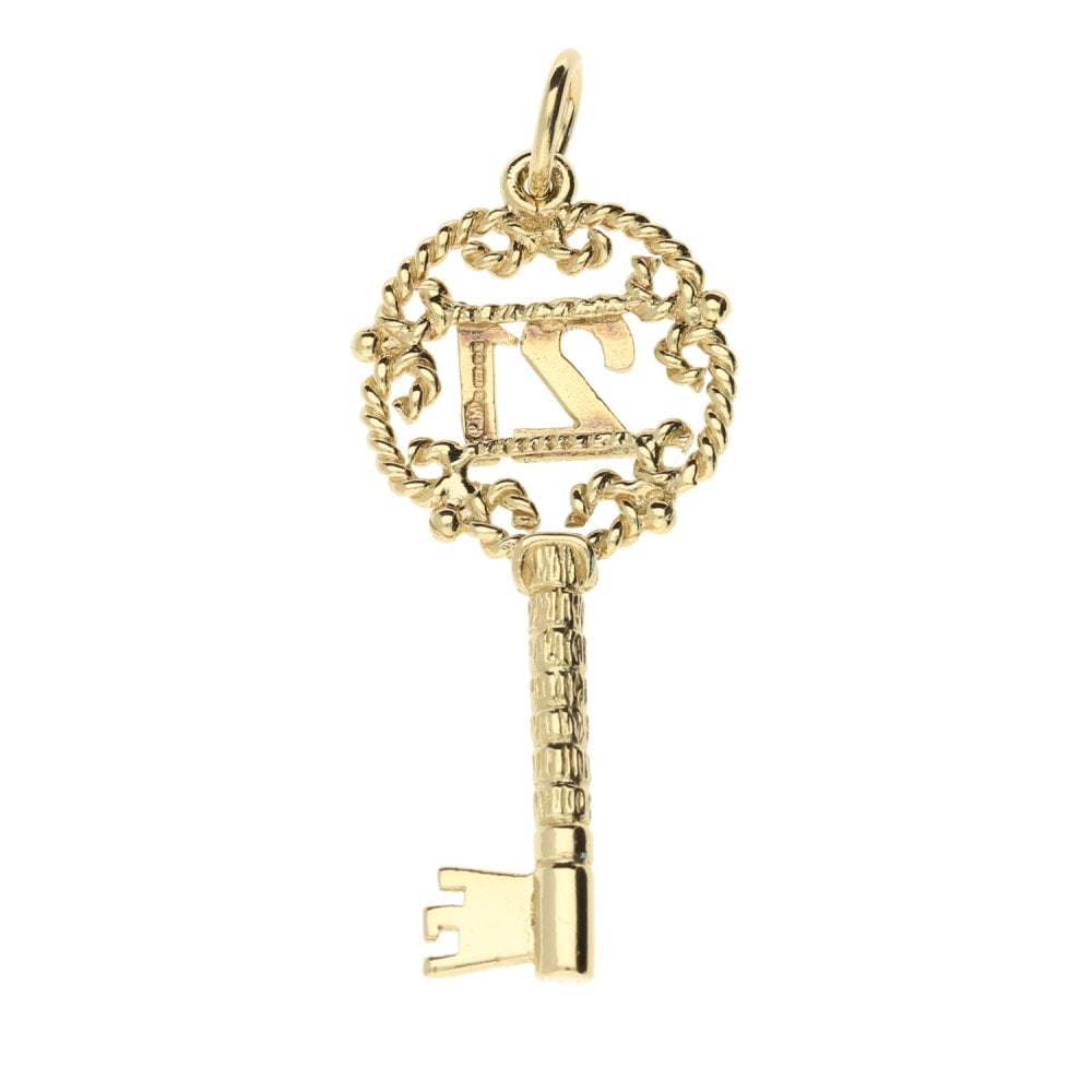 9ct Yellow Gold Ornate 21st Key Pendant - 20x44mm - 4.5g