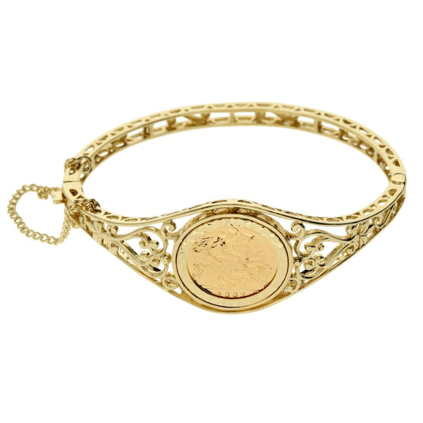 1982 Gold Half Soveriegn Filigree Bangle