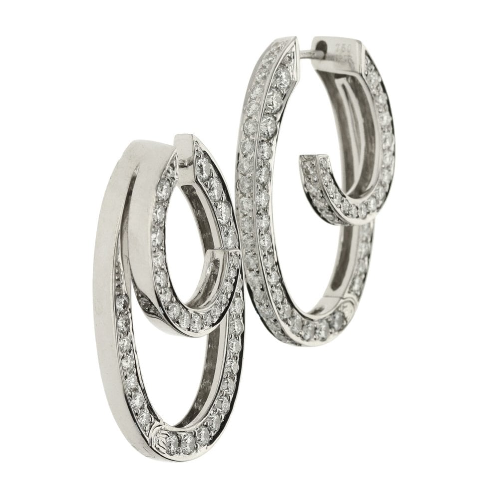 18ct White Gold Diamond Hoop Earrings - 2.92ct - 11.7g
