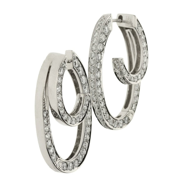 18ct White Gold Diamond Hoop Earrings - 2.92ct - 11.7g