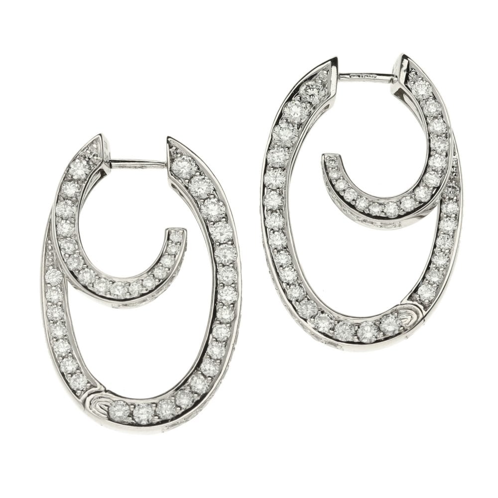 18ct White Gold Diamond Hoop Earrings - 2.92ct - 11.7g