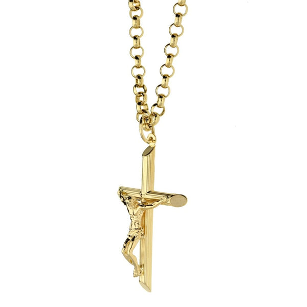 9ct Yellow Gold Ladies Belcher Chain & Crucifix - 18" - 22.1g