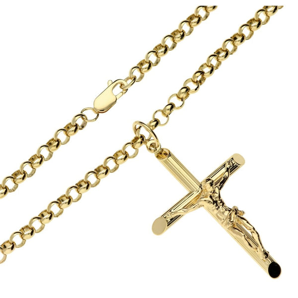 9ct Yellow Gold Ladies Belcher Chain & Crucifix - 18" - 22.1g