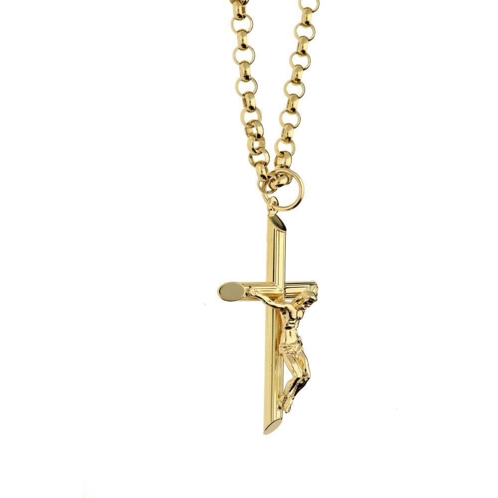 9ct Yellow Gold Ladies Belcher Chain & Crucifix - 18" - 22.1g