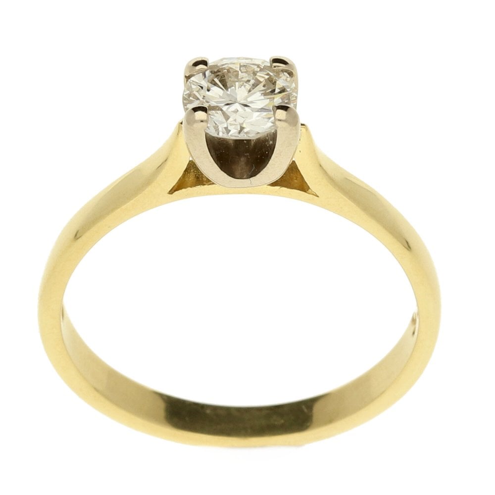 18ct Yellow Gold 0.65ct Round Brilliant Cut Diamond Ring-Size P