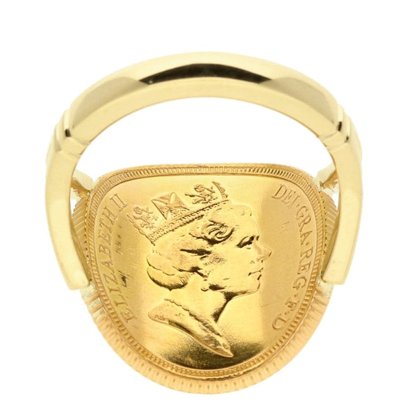 9ct Yellow Gold 1985 Full Sovereign Coin Ring - Size R½