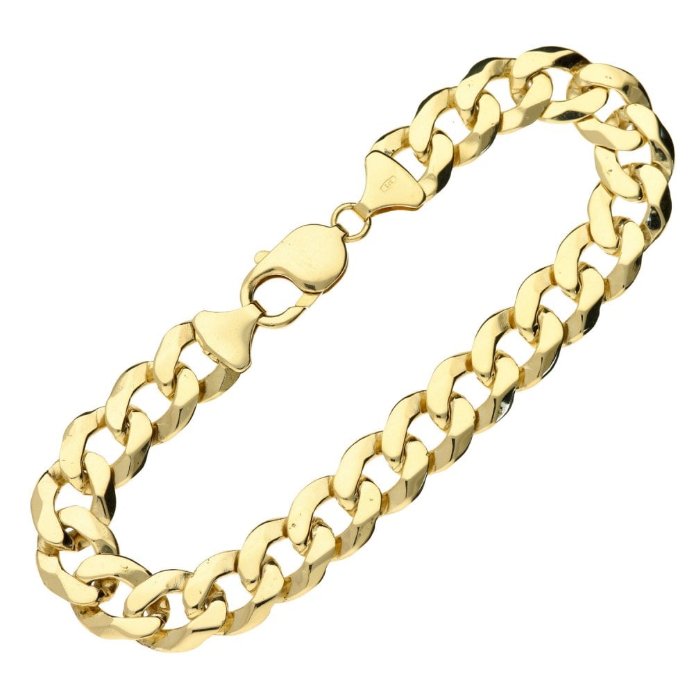 9ct Yellow Gold Gents Curb Bracelet - 8½ " - 27.8g